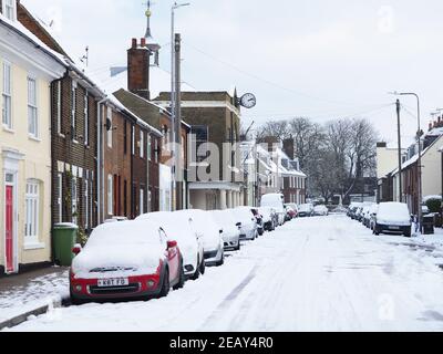 Queenborough, Kent, Regno Unito. 11 Febbraio 2021. Regno Unito Meteo: Neve a Queenborough, Kent. Credit: James Bell/Alamy Live News Foto Stock