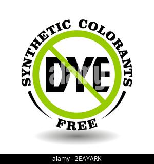 Francobollo vettoriale Nessun colorante sintetico, coloranti non artificiali per l'imballaggio dei prodotti. Icona vettoriale PRIVA DI COLORANTE isolata su bianco Illustrazione Vettoriale