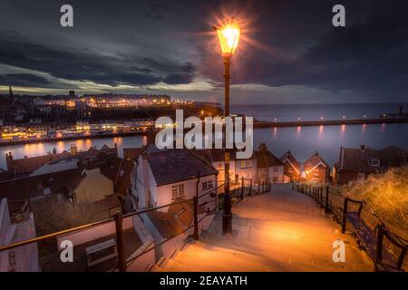 Whitby Abbey Steps, Whitby North Yorkshire, Regno Unito. Foto Stock