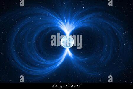Magnetar - stella di neutroni nello spazio profondo. Da utilizzare con progetti su scienza, ricerca e istruzione. Illustrazione 3D Foto Stock
