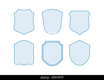 Raccolta di schermi di protezione. Profilo nero, forma Shield, etichetta nera. Set di schermature vintage. Illustrazione Vettoriale