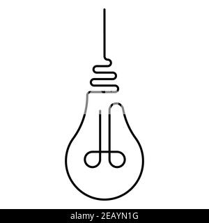 la lampadina a incandescenza appesa è disegnata con una linea, la lampadina vettoriale con una linea è un simbolo di calore leggero e idee fresche Illustrazione Vettoriale