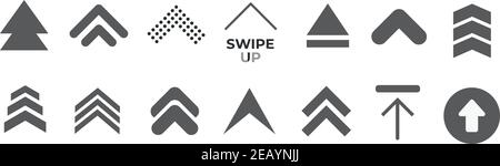 Scorri verso l'alto, insieme di pulsanti per i social media. Frecce nere, pulsanti e icone web per la pubblicità Illustrazione Vettoriale