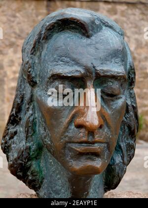 Busto del compositore e pianista polacco, Frederic Chopin in Plaza Cartuja, Valldemossa, Mallorca, Spagna Foto Stock