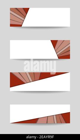 Set di quattro modelli di banner, intestazione e piè di pagina. Motivo rosso, sfondo bianco. Layout vettoriale moderno per carte regalo, promozione, pubblicità, poster. EPS10 Illustrazione Vettoriale