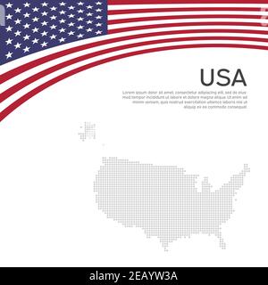 Bandiera usa con ondulazione astratta. Sfondo creativo per il patriottico americano vacanza design. Poster nazionale degli stati uniti. Opuscolo aziendale, copertina, banner in colori USA Illustrazione Vettoriale