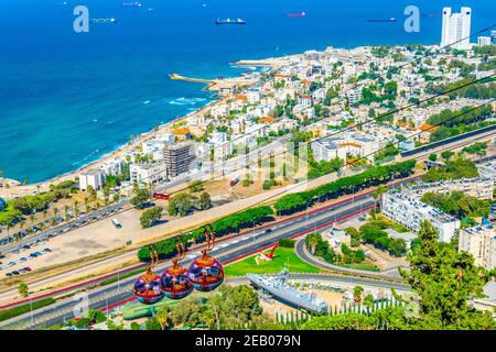 HAIFA, ISRAELE, 11 SETTEMBRE 2018: Funivia che porta i turisti al monastero di stella maris ad Haifa, Israele Foto Stock