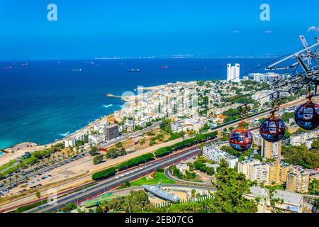 HAIFA, ISRAELE, 11 SETTEMBRE 2018: Funivia che porta i turisti al monastero di stella maris ad Haifa, Israele Foto Stock