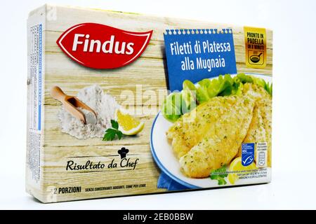 Filetti di Plaice FINDU. FindUs è un marchio di prodotti alimentari surgelati di Nomad Foods Group Foto Stock