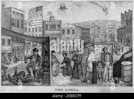 Una caricatura del 1837 incolpa Andrew Jackson per i tempi duri. Foto Stock