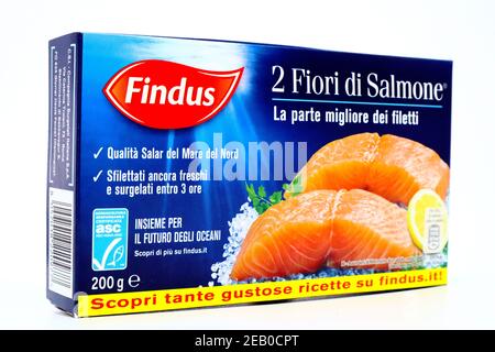 Filetti di salmone FINDU. FindUs è un marchio di prodotti alimentari surgelati di Nomad Foods Group Foto Stock