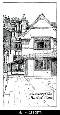 Abate Reginald’s Gateway, Market Place Evesham, disegno di linea di Edmund Hort (e H) nuovo nel 1898 The Studio An Illustrated Magazine of fine and Applied A. Foto Stock