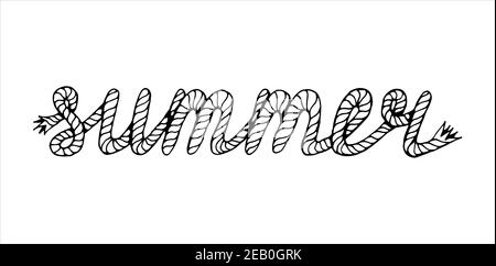 Estate, scritta con falda, illustrazione vettoriale disegnata a mano Illustrazione Vettoriale