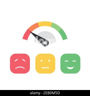Icona cliente emozioni basso livello di soddisfazione misuratore con simbolo diverso acceso bianco Illustrazione Vettoriale