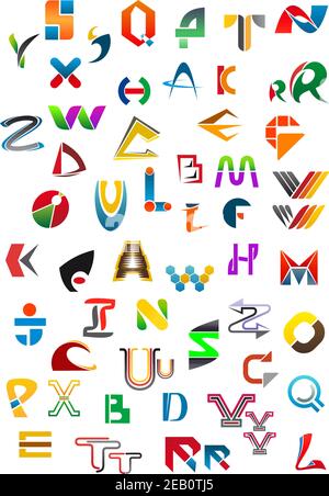 Alfabeto geometrico astratto colorato con lettera maiuscola per il business e. design del logo education Illustrazione Vettoriale