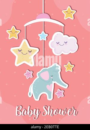 Baby doccia simpatico elefante nube stelle mobile decorazione vettore illustrazione Illustrazione Vettoriale