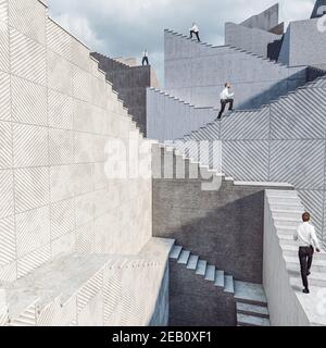 uomini d'affari seduti sulle scale di cemento, concetto di aspirazione, successo, realizzazione. Foto Stock