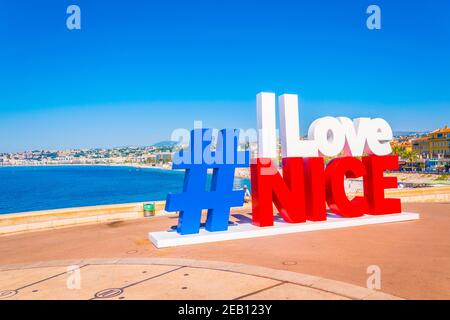 NIZZA, FRANCIA, 11 GIUGNO 2017: Segno che dice: Amo Nizza, Francia Foto Stock