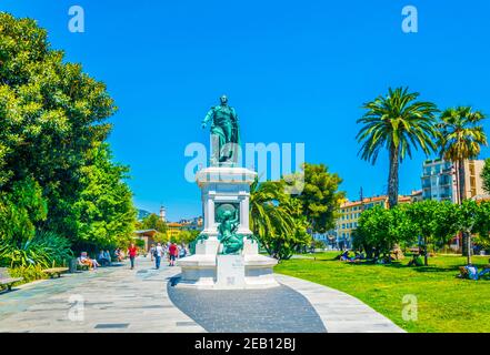 NIZZA, FRANCIA, 11 GIUGNO 2017: Statua di Andre Massena al parco Promenade du paillon a Nizza, Francia Foto Stock