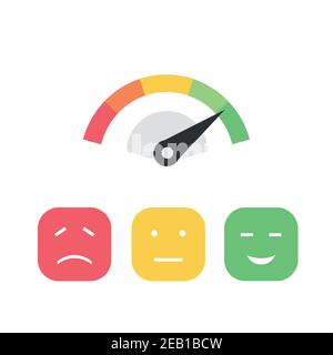Icona cliente emozioni misuratore di soddisfazione con diverse emoji Illustrazione Vettoriale