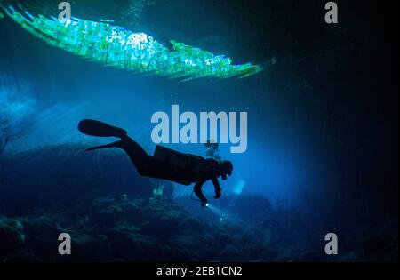 Immersione nel El Eden denote vicino Playa del Carmen sulla Riviera Maya nello Yucatan, Messico. Foto Stock