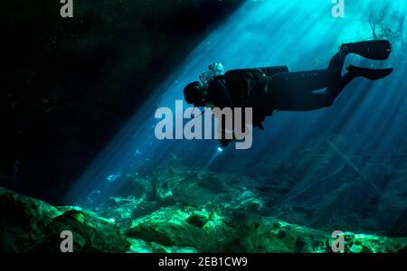 Immersione nel El Eden denote vicino Playa del Carmen sulla Riviera Maya nello Yucatan, Messico. Foto Stock