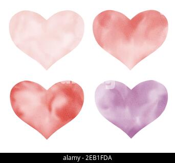 Amore cuori clipart acquerello. Illustrazione disegnata a mano isolata su bianco. Perfetto per carte valentine, grafica d'amore, inviti, certificato regalo, Foto Stock