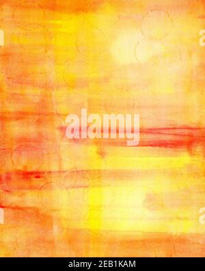 Sfondo acquerello dipinto a mano con colori giallo, arancione e rosso. Tramonto Foto Stock