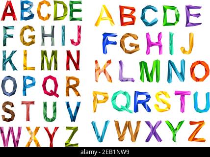 Due set completi A-Z di lettere colorate in alfabeto origami custodia superiore per elementi decorativi Illustrazione Vettoriale