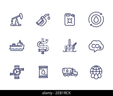 Set di icone per l'industria petrolifera, la benzina e la linea dell'olio Illustrazione Vettoriale