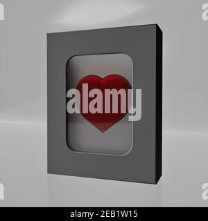 Cuore rosso 3D in confezione regalo, rendering 3D Foto Stock