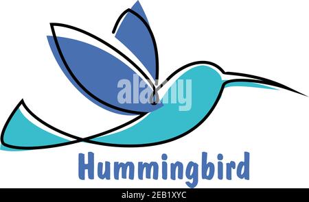 Simbolo del colibrì per il logo o l'emblema con abstract colibri piccolo uccello nei toni del blu Illustrazione Vettoriale
