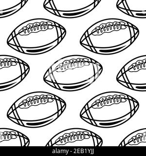 Modello senza cuciture di palline da rugby con estremità appuntite e. allacciatura su sfondo bianco per il design tessile o sportivo Illustrazione Vettoriale