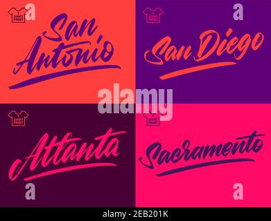 Iscrizione City vintage grange. San Antonio, San Diego, Atlanta Sacramento Illustrazione Vettoriale