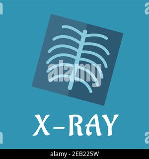 Icona radiologica piatta blu con colonna vertebrale e nervature per progettazione di concept di medicina e anatomia Illustrazione Vettoriale