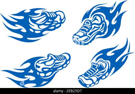 Scarpe da running o sportive che raffigurano la velocità vista dalla parte anteriore e posteriore, per un design sportivo Illustrazione Vettoriale