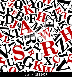 Lettere alfabetiche in grassetto in bianco e nero motivo senza giunture per carta da parati o design educativo Illustrazione Vettoriale