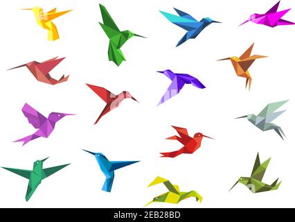 Volanti origami carta hummingbirds o colibri isolato su sfondo bianco, adatto per la natura o il logo design Illustrazione Vettoriale