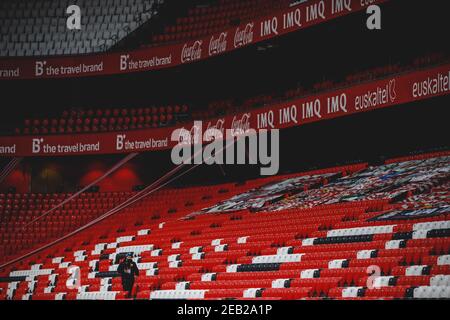 Bilbao, Paesi Baschi, Spagna. 12 Feb 2021. Stadio di San Mames durante la partita semifinale di Copa del Rey tra Athletic Club e Levante allo stadio di San Mames. Credit: EDU del Fresno/ZUMA Wire/Alamy Live News Foto Stock