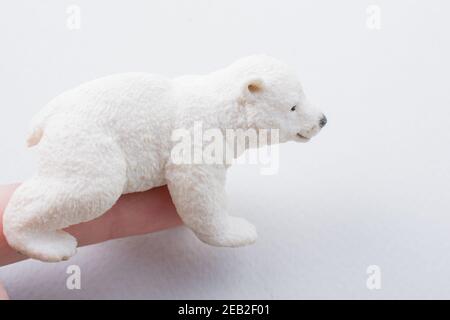 Orso polare modello collocati su uno sfondo bianco in vista Foto Stock