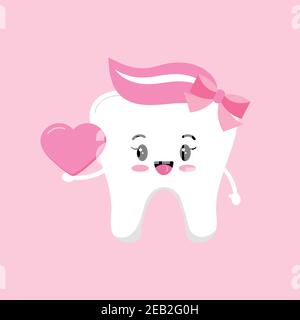 Dente giorno di San Valentino con cuore in mano icona dentale Illustrazione Vettoriale
