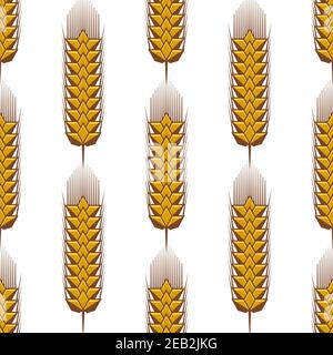 Motivo senza cuciture di sfondo con orecchie dorate mature di ripetizione grano in formato quadrato Illustrazione Vettoriale