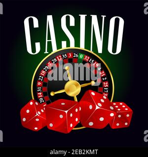 Casino roulette e dadi rossi per divertimento o temi di gioco d'azzardo design Illustrazione Vettoriale