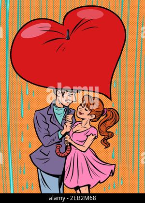 Coppia innamorata sotto un ombrello cuore San Valentino Illustrazione Vettoriale