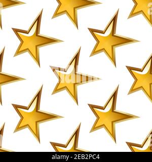Motivo senza cuciture di stelle dorate con riflessi luminosi su sfondo bianco. Per design di lusso o a tema per feste Illustrazione Vettoriale