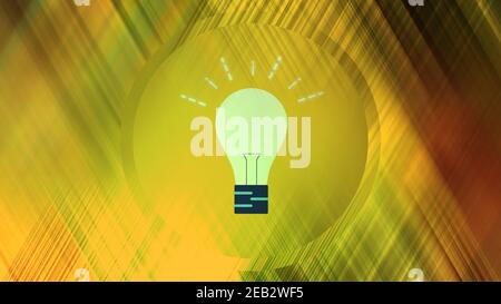 un'immagine concettuale che rappresenta una nuova idea con l'aiuto di una lampadina luminosa sulla parte superiore di un astratto giallo sfondo e spazio per scrivere qualcosa Foto Stock