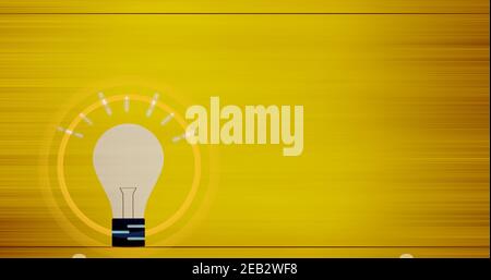 un'immagine concettuale che rappresenta una nuova idea con l'aiuto di cerchio luminoso intorno alla lampadina sulla parte superiore di un luminoso sfondo giallo e spazio da scrivere Foto Stock
