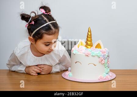 torta di compleanno della bambina con unicorno e palloncini Foto stock -  Alamy