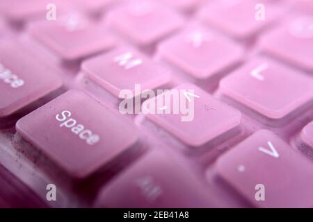 Tastiera per PC, colore rosa. Dettagli sul tasto Space Foto Stock