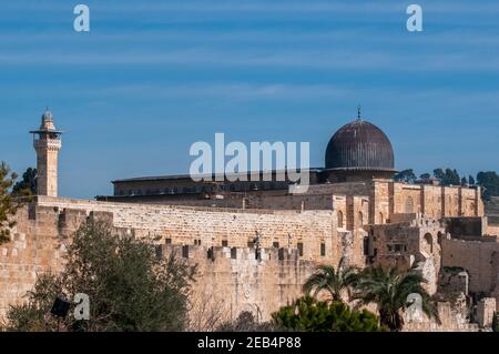 Israele, Gerusalemme, Città Vecchia, Moschea di al Aqsa sul Monte del Tempio conosciuto come il composto di al Aqsa o Haram esh-Sharif Foto Stock